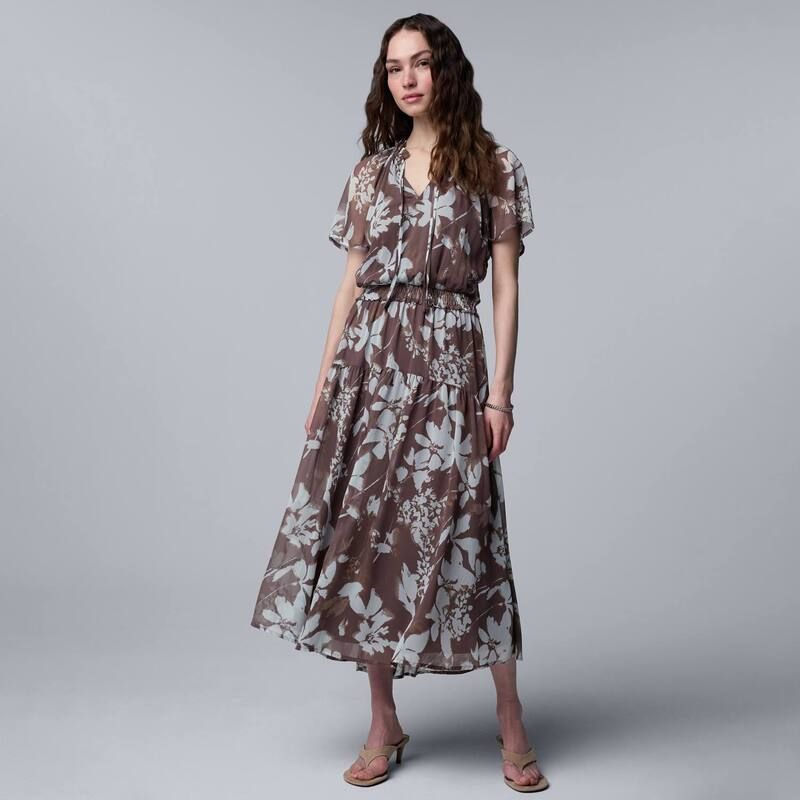 ヴェラウォン レディース トップス ワンピース マキシ Womensimply Vera Wang Flowy Maxi Dress Brn Blue Bloom Floral ブルー