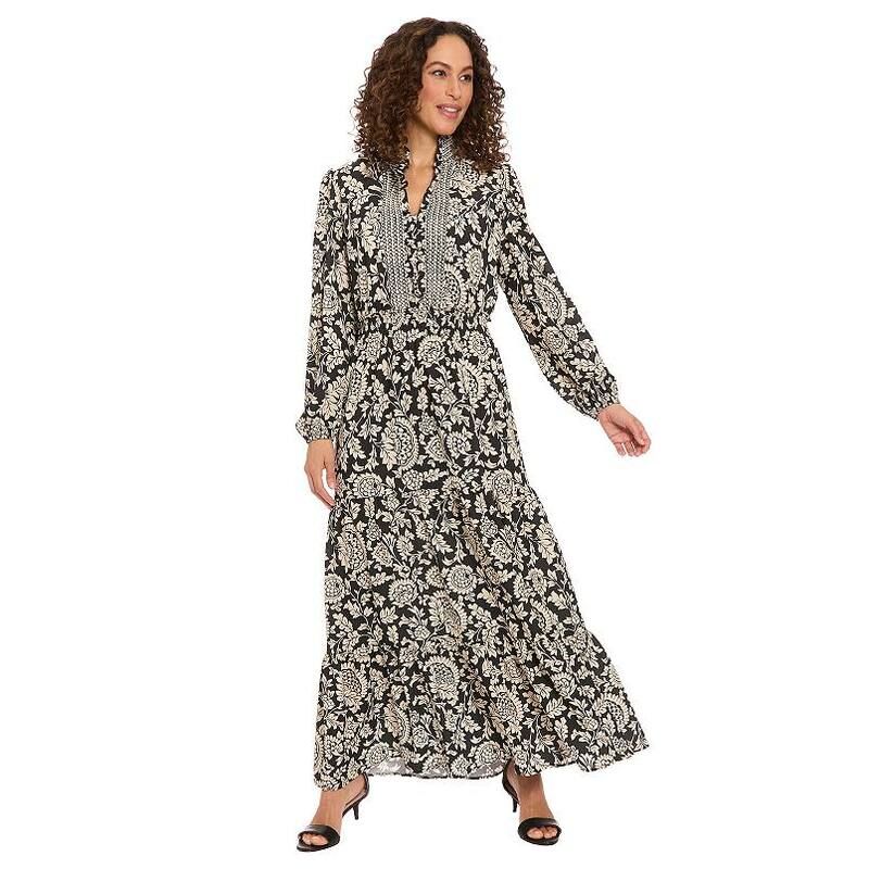 ロンドンタイムス レディース トップス ワンピース フリル Womens London Times Ruffle Neck Smock Waist Long Bishop Sleeve Dress No Color