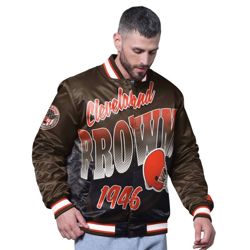 スターター レディース アウター ジャケット・ブルゾン Menstarter Brown Cleveland Browns Pass Rush Varsity FullSnap Jacket Brn Brown ブラウン