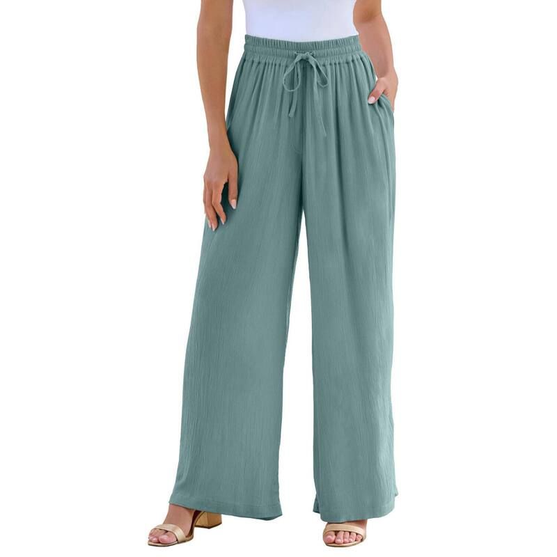 ロアマンズ レディース ボトムス カジュアルパンツ プラスサイズ Roamans Womens Plusize Hand Crinkled WideLeg Pant Cool Sage セージ