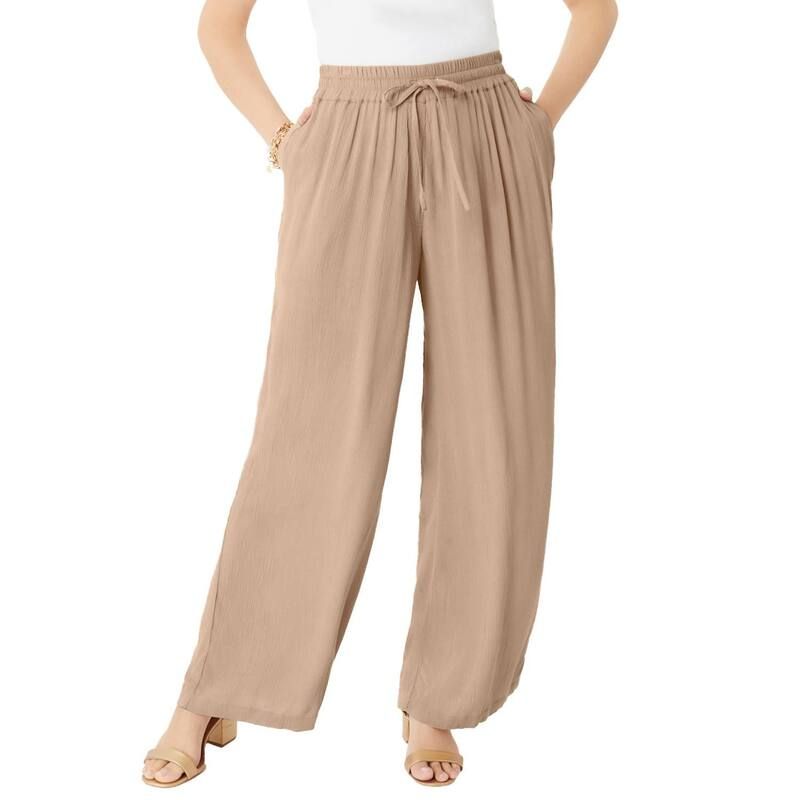 ロアマンズ レディース ボトムス カジュアルパンツ プラスサイズ Roamans Womens Plusize Hand Crinkled WideLeg Pant New Khaki カーキ