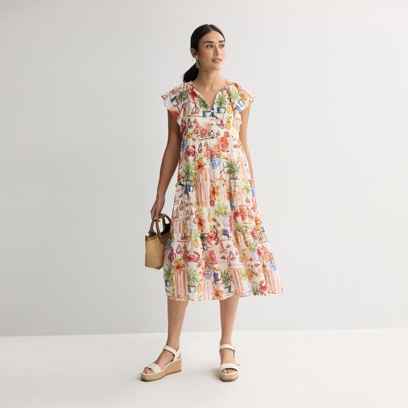 ロンドンタイムス レディース トップス ワンピース ティアード ミディ Womens London Times Flutter Sleeve Tiered Midi Dress Multi マルチカラー