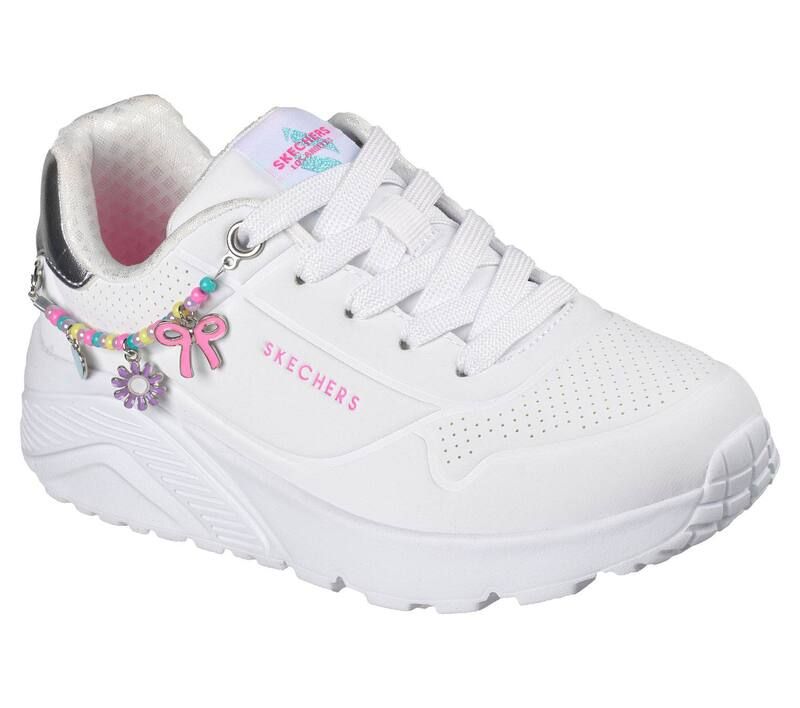 スケッチャーズ レディース シューズ スニーカー Skechers UNO LITE CHARMING LITE Girls Cushioned Sneakers White Silver ホワイト