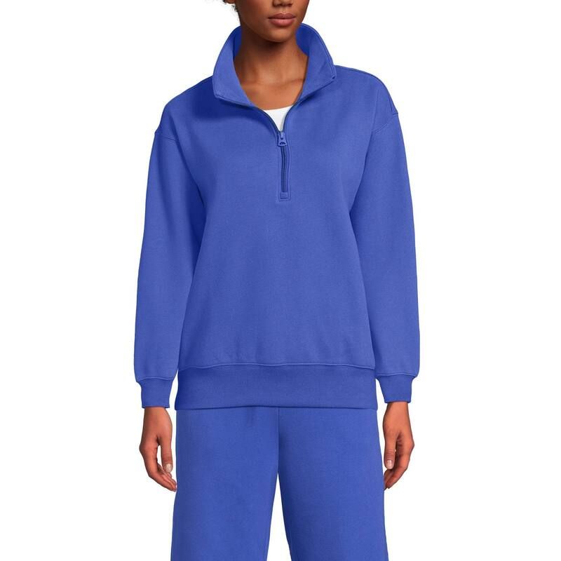 ランズエンド レディース アウター ニット・セーター ハーフジップ スウェット シャツ Womens Lands End Relaxed Quarter Zipullover Sweatshirt Blue Breeze ブルー
