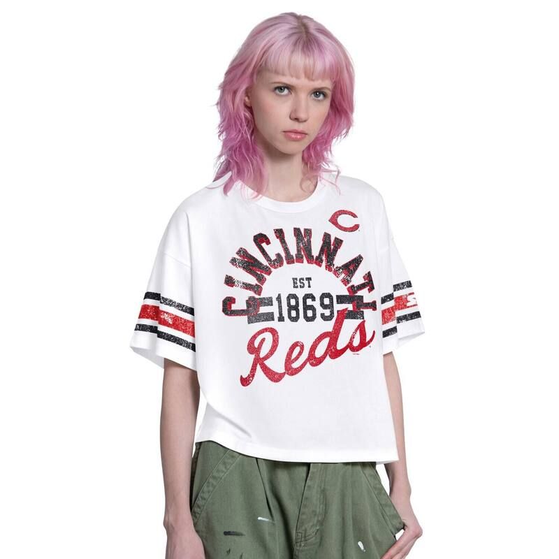 スターター レディース トップス Tシャツ クロップド Womenstarter White Cincinnati Reds Cropped Hurry Up Offense TShirt Red White ホワイト