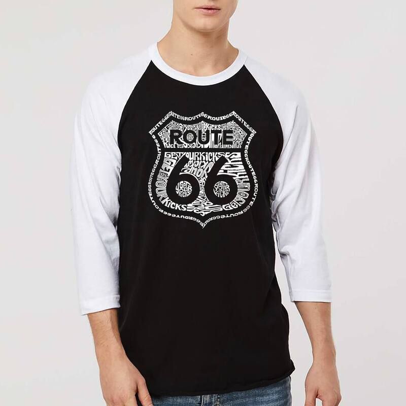 エルエーポップアート レディース トップス Tシャツ LA Pop Art Get Your Kicks on Route 66 Mens Raglan Baseball Word Artshirt Black White ホワイト