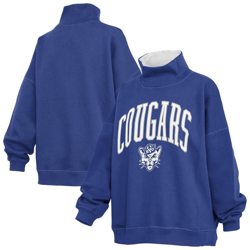 プレスボックス レディース トップス Tシャツ モックネック スウェット Womens Pressbox Navy BYU Cougars Oversized Mock Neck Sweatshirt Byu Navy ネイビー