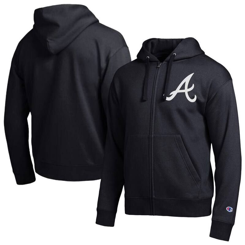 チャンピオン レディース トップス Tシャツ パーカー Mens Champion Black Atlanta Braves AllStar FullZip Hoodie Brv Black ブラック