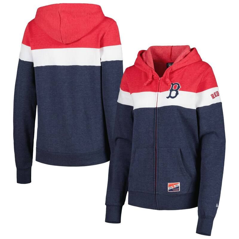 ニューエラ レディース トップス Tシャツ カラーブロック パーカー ジャケット Womens New Era Heather Navy Boston Red Sox Colorblock FullZip Hoodie Jacket Rsx Navy ネイビー