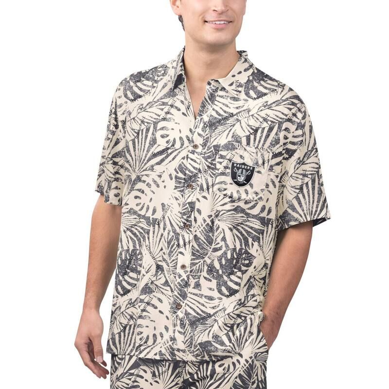 マルガリータビル レディース トップス Tシャツ プリント Mens Margaritaville Tan Las Vegas Raidersand Washed Monstera Print Party ButtonUp Shirt Lvr Multi マル