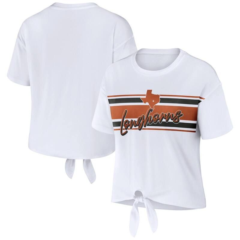 ウェア バイ エリン アンドルーズ レディース トップス Tシャツ クロップド Womens WEAR by Erin Andrews Whitexas Longhornstriped Front Knot Cropped TShirtex White ホワイ