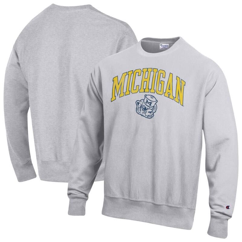 チャンピオン レディース トップス Tシャツ クルーネック スウェット ロゴ Mens Champion Gray Michigan Wolverines Distressed Arch Over Logo Reverse Weave Crew Neck Sw