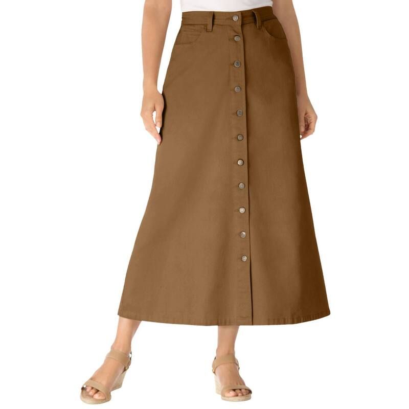 ウーマン ウィズイン レディース ボトムスカート プラスサイズ プチ コットン デニム Woman Within Plusize Petite Perfect Cotton Button Front Denim Skirtoffee デニム