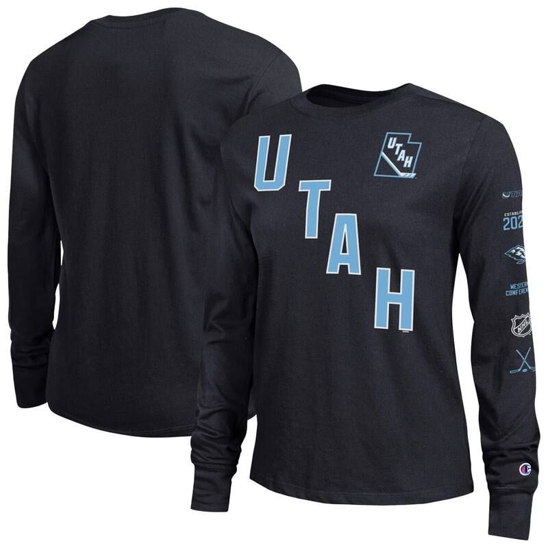 チャンピオン レディース トップス Tシャツ Womens Champion Black Utah Mammoth 2Hit Long Sleeve TShirt Utm Black ブラック