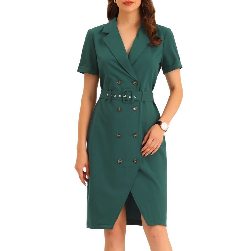 アレグラ ケー レディース トップス ワンピース ブレザー ALLEGRA K Womenshort Sleeve Notched Lapel Double Breasted Belted Work Office Dress Blazer Dresses Da