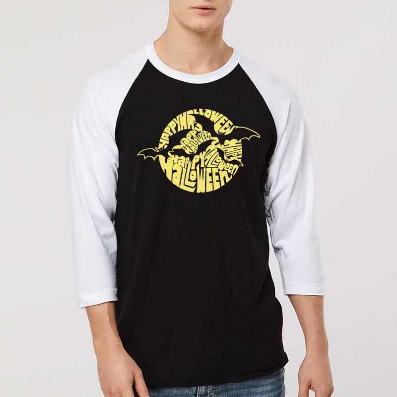 エルエーポップアート レディース トップス Tシャツ LA Pop Art Mens Raglan Baseball Word Artshirt Halloween Bats Black White ホワイト
