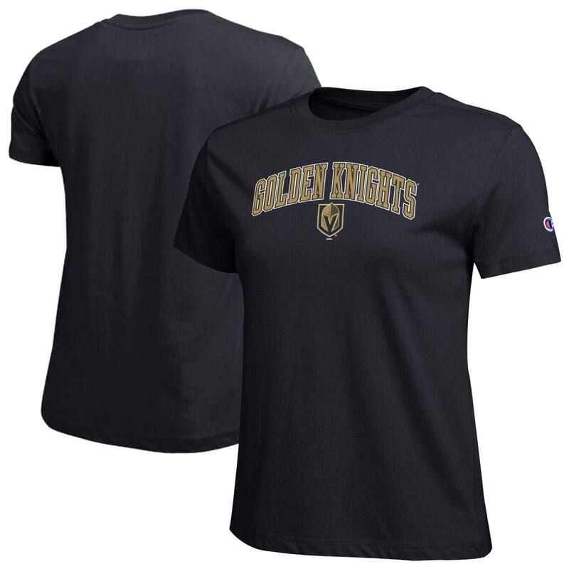 チャンピオン レディース トップス Tシャツ ロゴ Womens Champion Black Vegas Golden Knights Arch Mascot Logo TShirt Lvk Black ブラック
