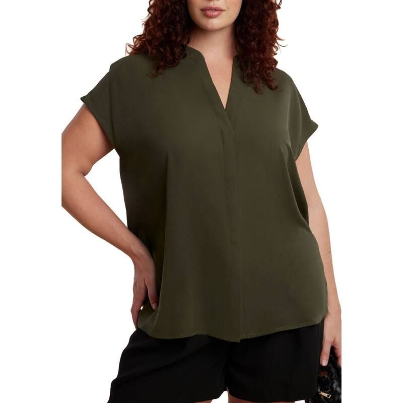 エロクイ レディース トップス シャツ プラスサイズ ブラウス ELOQUII Womens Plusize Notch Collar Blouse Dark Forest Green グリーン