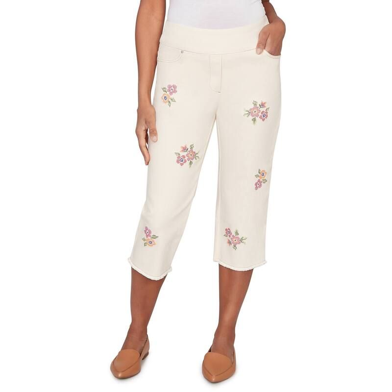 アルフレッド ダナー レディース ボトムス カジュアルパンツ フラワー柄 デニム キャップ フラワー Womens Alfredunner Floral Crosstitch Super Stretch Denim Capris Natural デニム