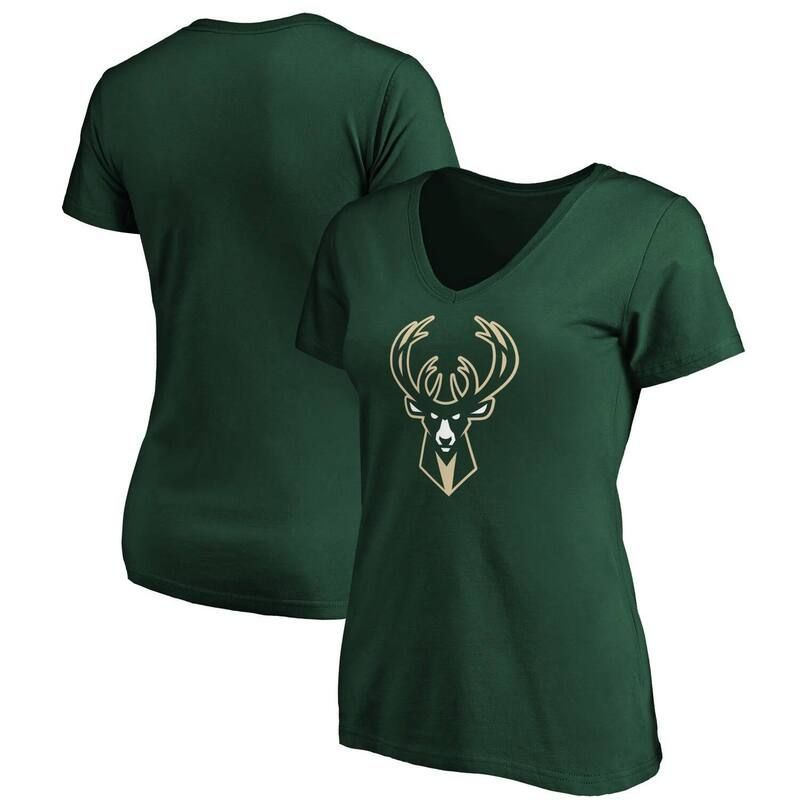 ファナティクス レディース トップス Tシャツ Vネック ロゴ Womens Fanatics Hunter Green Milwaukee Bucks Primary Logo Team VNeck TShirt Buk Multi マルチカラー