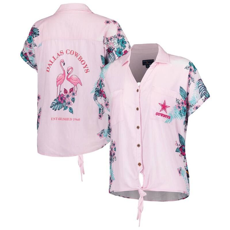 マルガリータビル レディース トップス Tシャツ Womens Margaritaville Pink Dallas Cowboystadium TieFront ButtonUp Shirt Cow Pink ピンク