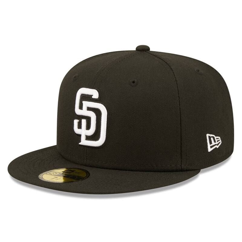 ニューエラ レディース アクセサリー 帽子 ロゴ Mens New Era Black San Diego Padres Team Logo 59FIFTY Fitted Hat Pad Black ブラック