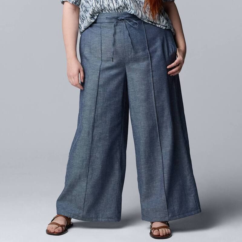 ヴェラウォン レディース ボトムス カジュアルパンツ ワイドレッグ プラスサイズ Plusize Simply Vera Wang Wide Leg Pants Denim Linen デニム