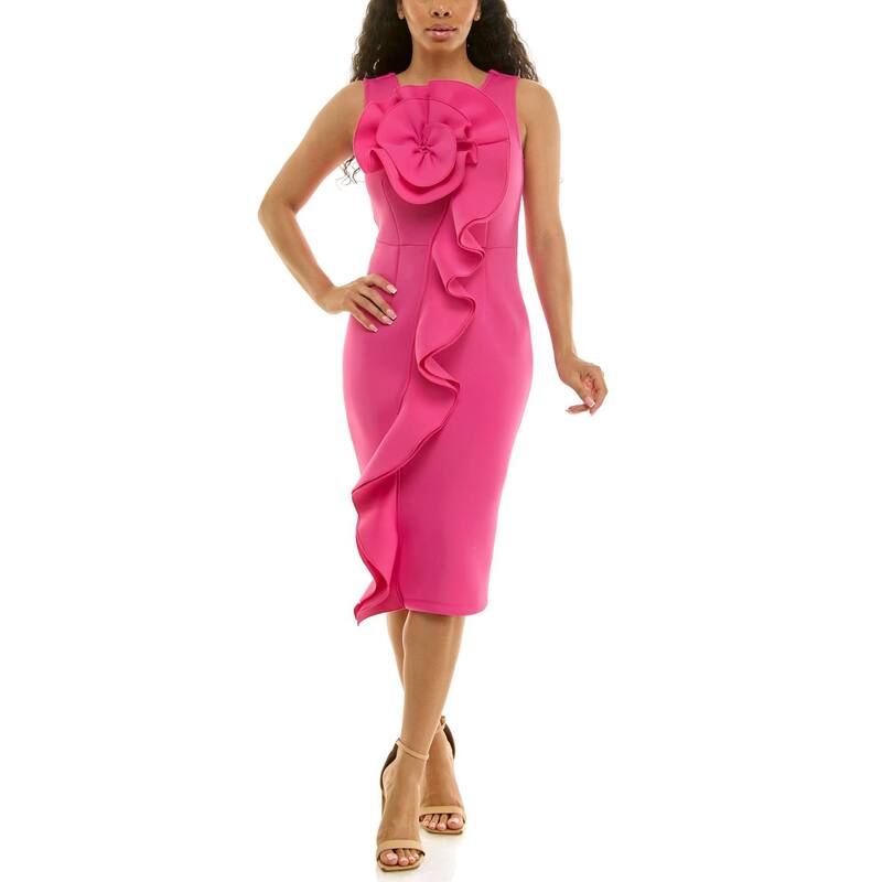 ニナレオナルド レディース トップス ワンピース フラワー柄 フリル フラワー Womens Nina Leonard Oversized Ruffle Floral Dress Raspberry Rose