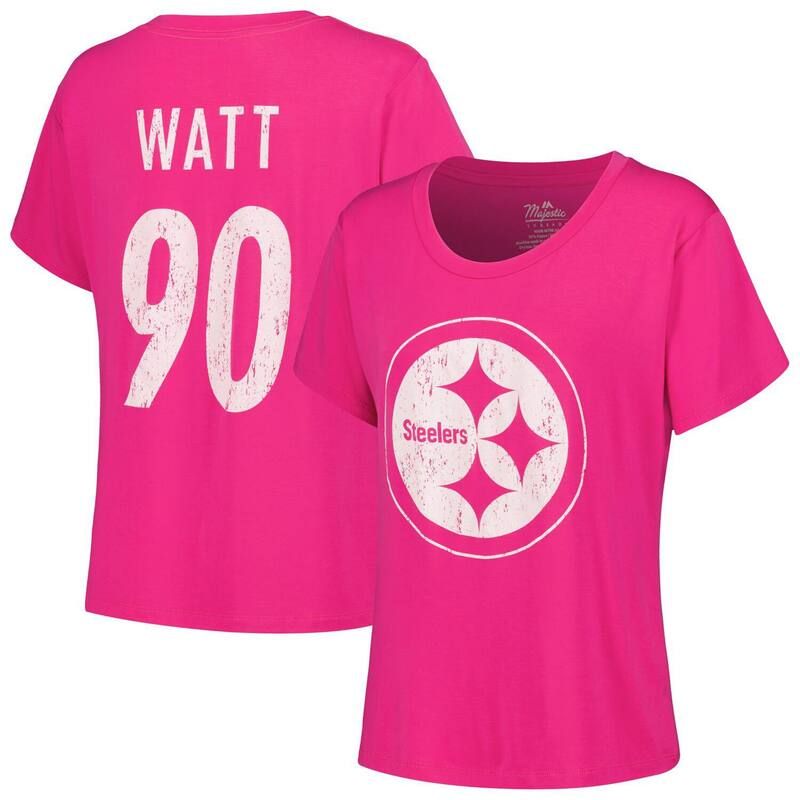 マジェスティック レディース トップス Tシャツ Womens Majestic Threads TJ Watt Pink Pittsburgh Steelers Name Number TShirt Stl Pink ピンク
