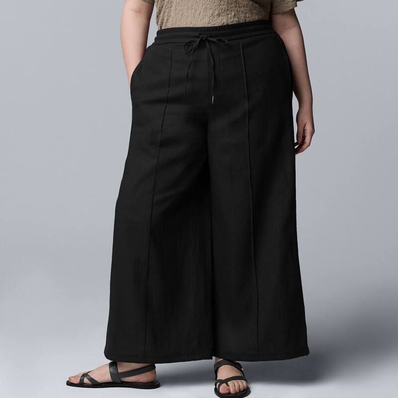 ヴェラウォン レディース ボトムス カジュアルパンツ ワイドレッグ プラスサイズ Plusize Simply Vera Wang Wide Leg Pants Black ブラック
