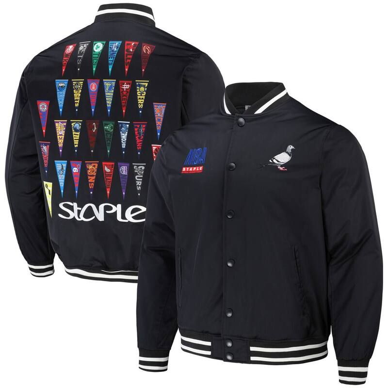 ステイプル レディース アウター ジャケット・ブルゾン Mens NBA x Staple Black All Teams Pennant Woven FullSnap Jacket Nfl Black ブラック