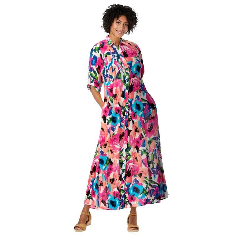 ウーマン ウィズイン レディース トップス ワンピース プラスサイズ シャツ Woman Within Plusize RollTab Sleeve Crinkle Shirtdressweet Coral Sweet コーラル