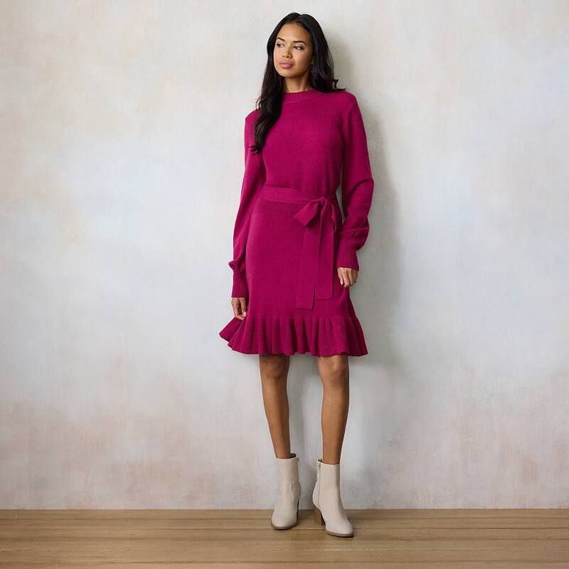 LC Lauren Conrad レディース トップス ワンピース モックネック プチ フリル ミニ セーター Petite LC Lauren Conrad Mockneck Ruffle Mini Sweater Dress No Color