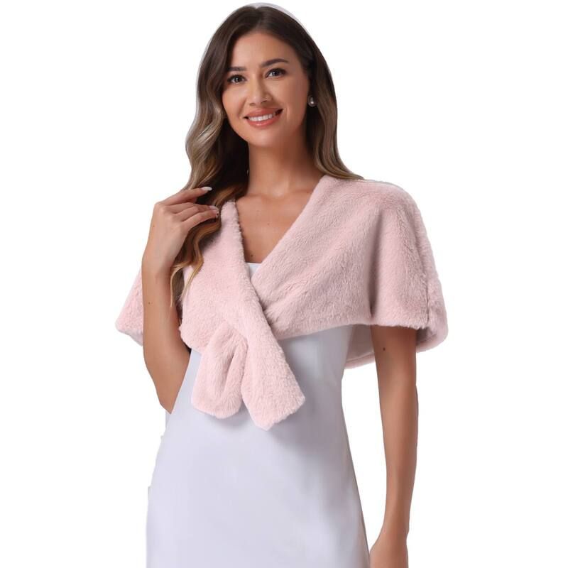 アレグラ ケー レディース アウター ジャケット・ブルゾン ALLEGRA K Faux Fur Shawl Shrug for Womens Bridal Stoles Evening Party Winter Wedding Wrap Dusty Pink