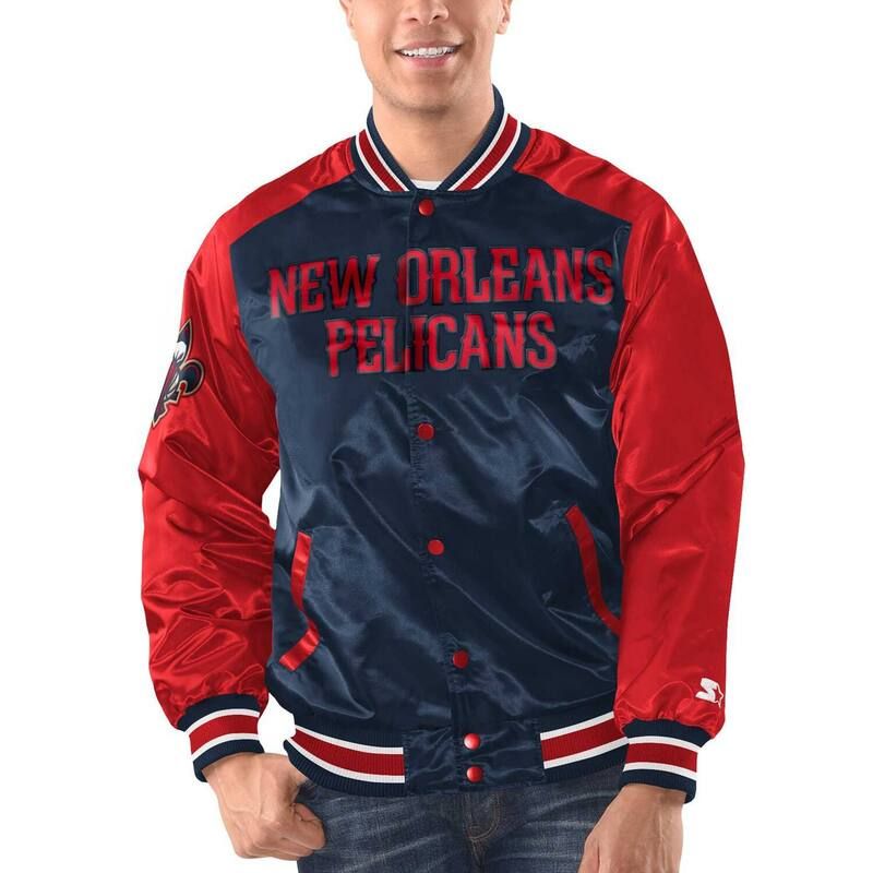 スターター レディース アウター ジャケット・ブルゾン サテン Menstarter NavyRed New Orleans Pelicans Renegade Satin FullSnap Varsity Jacket Nor Navy ネイビー