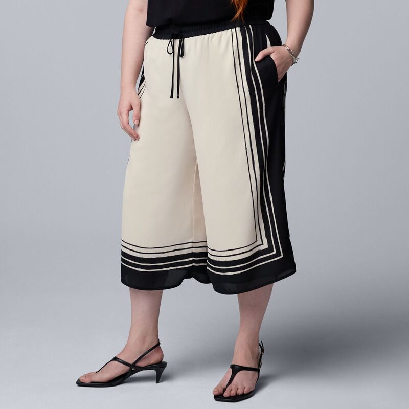 ヴェラウォン レディース ボトムス カジュアルパンツ プラスサイズ Plusize Simply Vera Wang Drapey Culotte Pants Black Tan Border ブラック