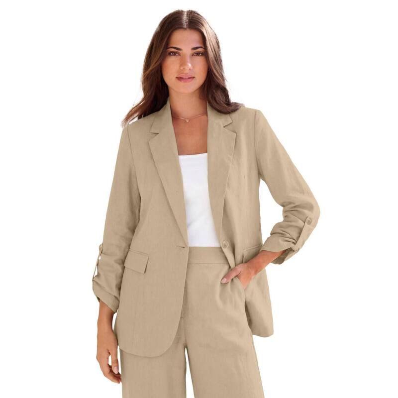 ロアマンズ レディース アウター ジャケット・ブルゾン プラスサイズ ブレザー リネン Roamans Womens Plusize Linen Blazer Sandy Beige ベージュ