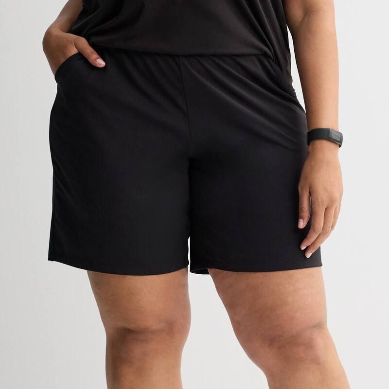 Tek Gear レディース ボトムス ハーフパンツ・ショーツ プラスサイズ ショートパンツ Plusize Tek Gear Essential Soft Relaxed Bermuda Shorts Mineral Black ブラック