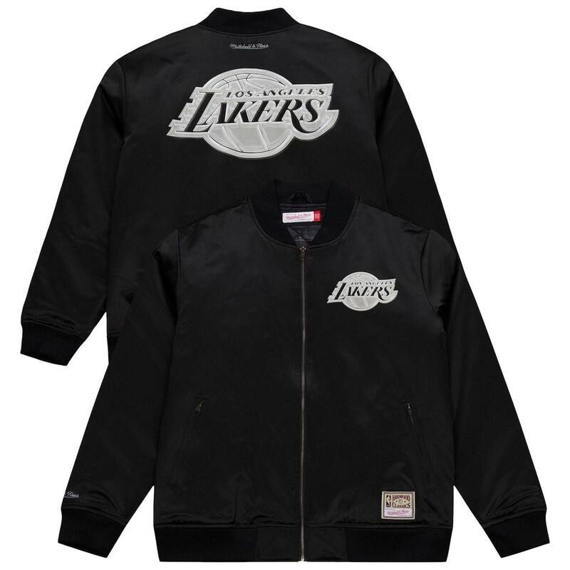 ミッチェルネス レディース アウター ジャケット・ブルゾン サテン Mens Mitchell Ness Black Los Angeles Lakers Chrome Satin Bomber FullZip Jacket Lak Black ブラック
