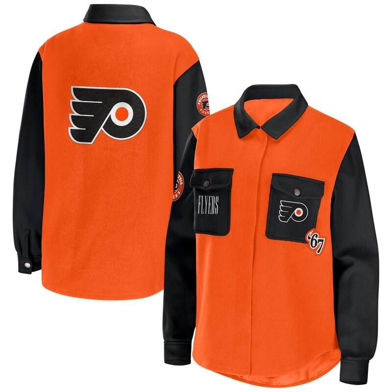 ウェア バイ エリン アンドルーズ レディース アウター ジャケット・ブルゾン シャツ カラーブロック Womens WEAR by Erin Andrews OrangeBlack Philadelphia Flyers Colorblock ButtonU