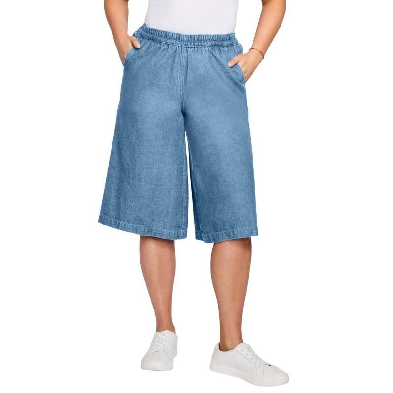 ウーマン ウィズイン レディース ボトムス ハーフパンツ・ショーツ リラックスフィット プラスサイズ Woman Within Plusize Relaxed Fit Coulotte Light Stonewash