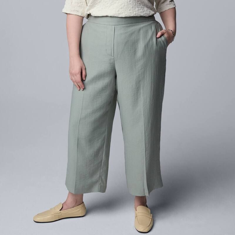 ヴェラウォン レディース ボトムス カジュアルパンツ プラスサイズ リネン Plusize Simply Vera Wang Relaxed Linen PullOn Pants Emira Green グリーン