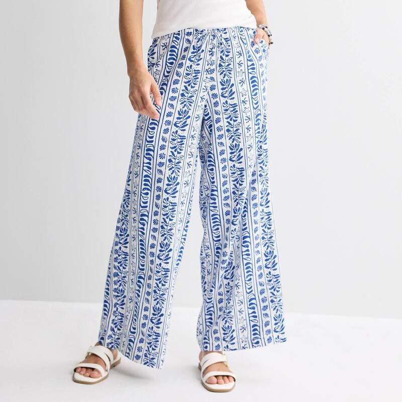 ソノマ レディース ボトムス カジュアルパンツ リネン Womensonoma Goods For Life Mid Rise Linen Pants Cobalt Leaf Stripe コバルト