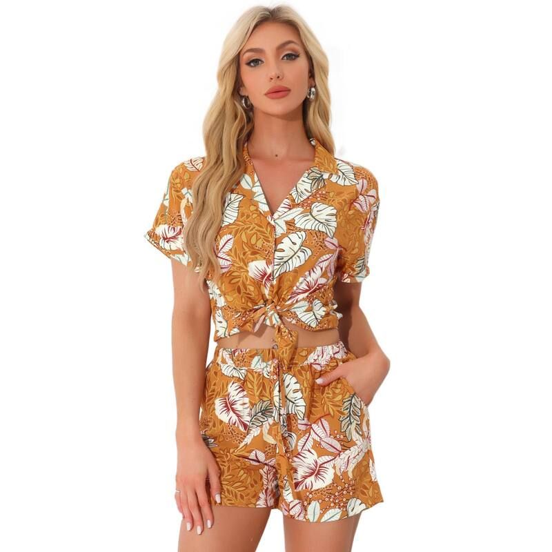 アレグラ ケー レディース アウター ジャケット・ブルゾン ボタンダウン シャツ ショートパンツ ダウン ALLEGRA K Women Hawaiian Shirt and Shortsetropical Summer Button Down Sets Or