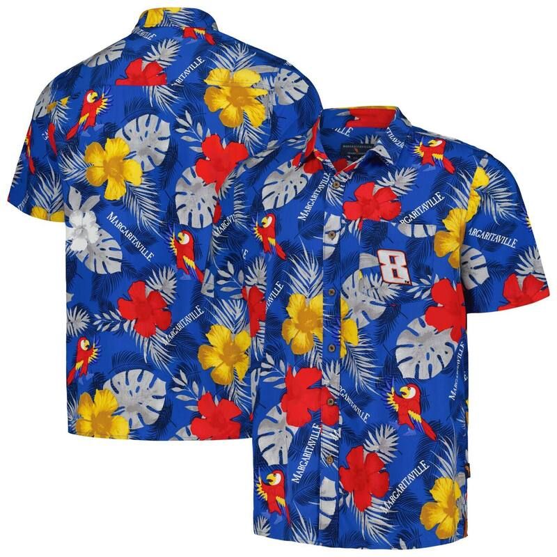 マルガリータビル レディース トップス Tシャツ フラワー柄 フラワー Mens Margaritaville Royal Kyle Busch Island Life Floral Party FullButton Shirt Nas Blue ブルー