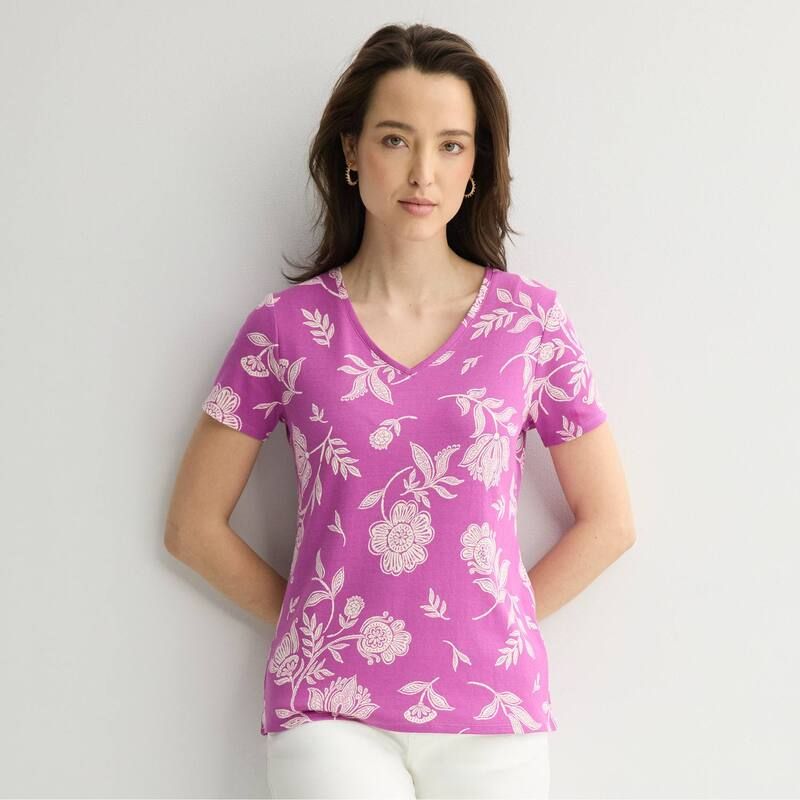 クロフト＆バロー レディース トップス Tシャツ Vネック Womens Croft Barrow Essential VNeck Tee Orchidreamy Floral