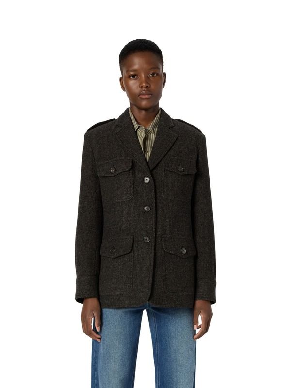 ジェラルド・ダレル レディース アウター ジャケット・ブルゾン GERARDAREL Nadira Herringbone Jacket Charcoal チャコール