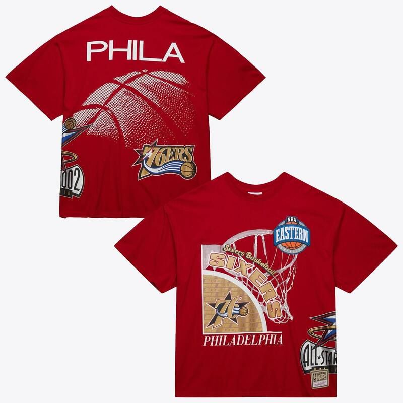 ミッチェルネス レディース トップス Tシャツ ロゴ Mens Mitchell Ness Red Philadelphia 76ers Hardwood Classics Logo BlastShirt 76red レッド