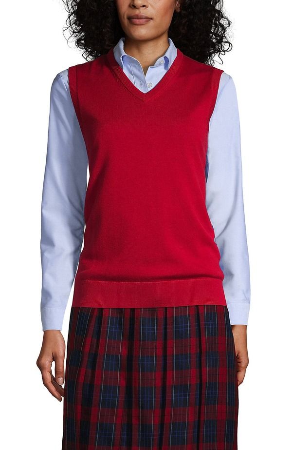 ランズエンド レディース アウター パーカー・スウェット ベスト セーター コットン Lands End School Uniform Cotton Modal Fine Gauge Sweater Vest Red レッド
