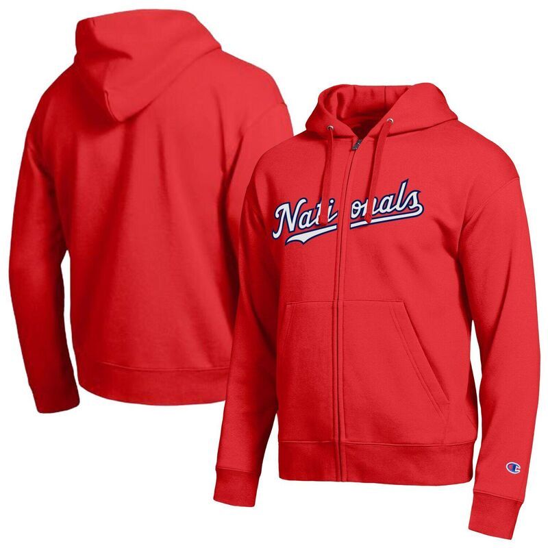チャンピオン レディース トップス Tシャツ パーカー Mens Champion Washingtonationals Red AllStar Wordmark FullZip Hoodie Nat Red レッド